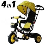  All Road Trikes Niños 4 en 1 Trike - Negro y Amarillo Empujar Pedal Infantil Triciclo Homologación CE