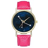 Suitray Damen Uhren,Sternenklarer Himmel Gedruckt Frauen Armbanduhr Analoge Quarzuhr Freizeit Uhr Geschenk,Runde Zifferblattgehäuse Lederband Uhren