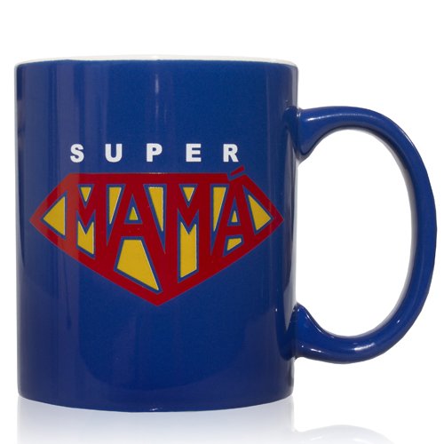 Taza mug desayuno de cerámica azul 32 cl. Modelo Super Mamá