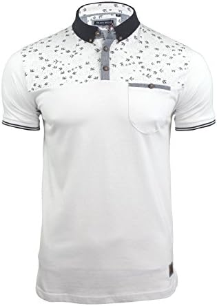 Mens Polo Shirt by Brave Soul 'Siward' with Bird Print (Optic White) L