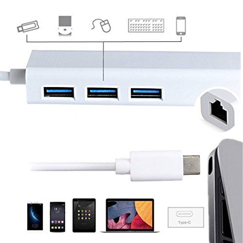 ELEGIANT USB 3.1 Typ C Hub 3 Prot USB 3.0 Hub mit Ethernet Adapter für neue MacBook 12” Chromebook Pixel Nokia N1 und andere Geräte mit USB C Port 0.66 Füße / 20cm weiß