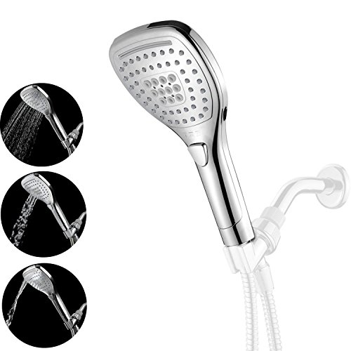 DSIKER® wasserspar Duschkopf, 3 verschiedenen Strahlfunktionen,Push-Control-Flow Control-Taste für einfache Einhandbedienung (Oval-Platz) Wellnessbrause, Brausekopf, Brause, showerhead,Rainshower Regendusche Duschbrause Handbrause,3 Strahlarten,chrom