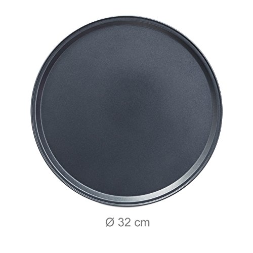 Relaxdays Pizzablech im Set mit großem Durchmesser: ca. 32 cm runde Backbleche für Pizza und Flammkuchen Pizza-Backblech im 2er Set Pizza Backset mit antihaftbeschichteten Blechen Pizza-Set, anthrazit - 3