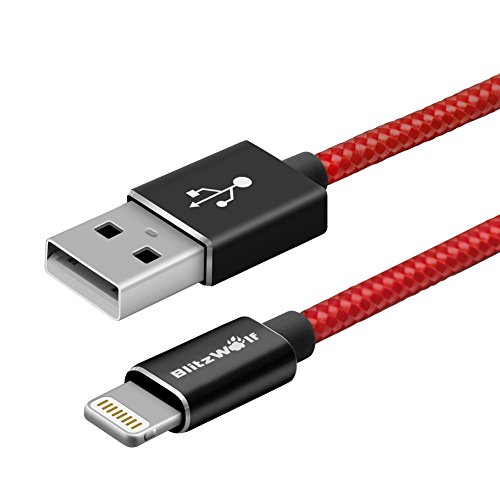 [Apple MFi Zertifiziert] Lightning Kabel, BlitzWolf 1M Nylon USB Ladekabel für iPhone 5 5s 5c 6s / 6s Plus 6SE, iPad Air, iPad mini, iPod (Rot) - 2