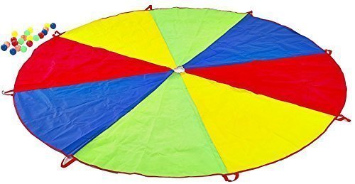 Large 2.5m Rainbow Play Parachute Childrens Party Game with Handles Indoor & Outdoor - Includes 20 Balls