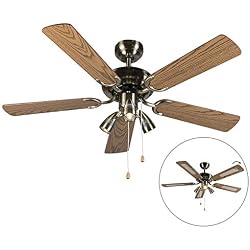 QAZQA Moderne Ventilateur de Plafond avec lumiere bronze - Mistral 42 Bois/Acier Bronze,Marron Rond/Luminaire/Éclairage/intérieur/Salon/Cuisine