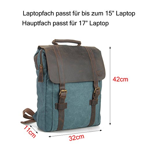 Vintage Rucksack,Estarer Canvas Leder Daypack/Laptoprucksack 15 Zoll Dunkel Grau - 2