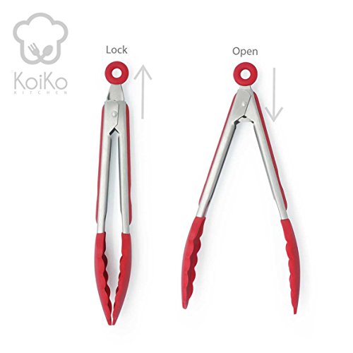 KoiKo – Küchenzangen / Grillzangen Set || 2 Qualitativ Hochwertige BBQ Zangen aus Rostfreiem Edelstahl und Hitzebeständigem Silikon || 30,5 cm und 23 cm Länge || Perfekt zum Outdoor und Indoor Grillen - 4