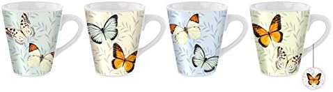 Coffee Mugs Set of 4 Mugs Tea Cups Butterfly Design Porcelain Mugs Ideal for Home and Office Kitchen