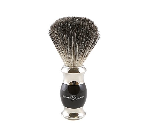 Edwin Jagger Pure Badger Shaving Brush - Imitation Ebony Handle with Nickel Plated Collar and End Cap