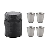 Hochwertiger Edelstahl. OUNONA 4pcs 30ml Edelstahl-Schalen Wein-Bier-Whisky-Becher Im Freien-Reise-Schalen Schuss-Schalen Trinkgefäß mit schwarzem Leder Tragetasche