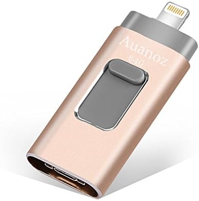 USB Flash Drives 64GB iPhone Memory Stick, Auanoz External Storage Memory Stick Adapter Expansion for iPod/iPhone/iPad/Android &amp; Computers (Gold)