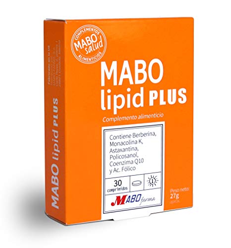 MABO Lipid Plus Complemento Alimenticio para Control de Colesterol y Triglicéridos con  Berberis Aristata Arroz Rojo Fermentado Policosanol Coenzima Q10 Astaxantina Acido Fólico 30 Cápsulas