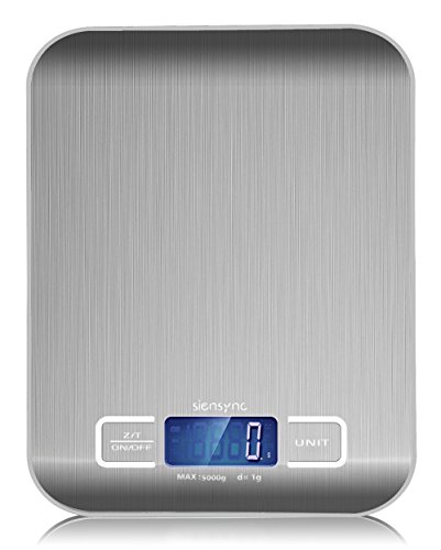5Kg Digitale Küchenwaage, Siensync SF-2012 Mini Electronische Edelstahl Waage mit LCD Display, Hohe Präzision auf bis zu 1g Silber - 8