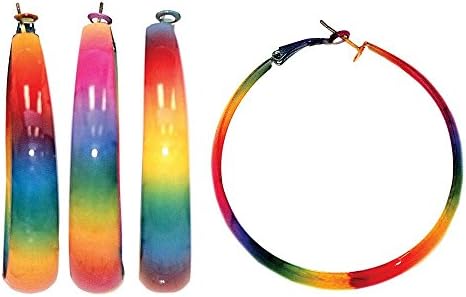 Funky Retro Rainbow Coloured Metal Hoop Earrrings