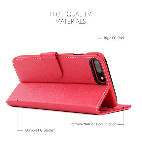 iPhone 7 Plus Case, Snugg Red Leather Flip Case [Card Slots] Executive Apple iPhone 7 Plus Wallet Case Cover and Stand [Lifetime Guarantee] - Legacy Series