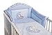 6 Piece Embroidered Baby Bedding Sets to fit Cot & Cotbed - (Cot Bed 140 x 70cm, Moon Blue)