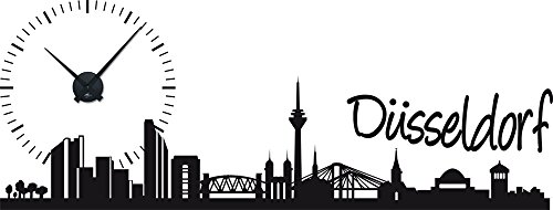 Graz Design 800236_BK_070 Wandtattoo Uhr mit Uhrwerk Wanduhr modern Skyline Dsseldorf mit typischen Bauwerken Deko fr Wohnzimmer (Uhr Schwarz/Aufkleber Schwarz)