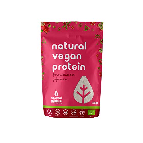 Proteine Vegane Fragole e Lamponi - Natural Athlete - 75% di proteine -Senza Zuccheri Aggiunti - 100% Naturali e Organica - Senza Glutine- Senza Lattosio - Senza Additivi Artificiali. 350g