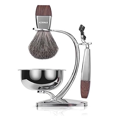 Kit de soins pour homme ACRIMAX - Brosse à raser de cheveux de blaireau et support de luxe, avec le support de qualité pour le savon, Tondeuse Mach3 haute précision, idéale pour tous les hommes modernes, Coffret cadeau de luxe.