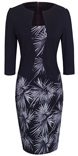 HOMEYEE Women's Vintage Colorblock Business One-Piece Pencil Dress B237