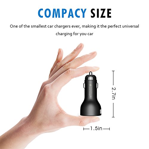 QC 3.0 Auto LadegerÃ¤t, Zeonetak 5V 3A+QC3.0 Dual Rapid Charging USB iPhone Universal-SchnellladegerÃ¤t fÃ¼r alle Apple iOS- oder Android-GerÃ¤te mit blauem LED-Licht + Android-USB-Kabel - Schwarz