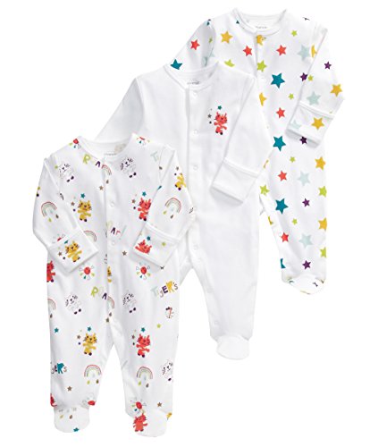 Mamas and Papas Unisex Baby 3 Pack All-in-One Timbuktales Bodysuit, White (Multicolour), 3-6 Months