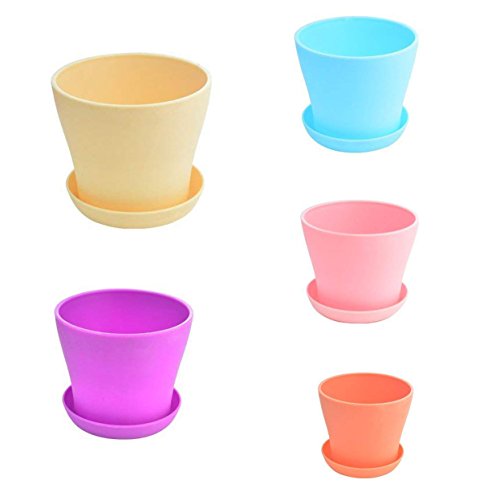 xiaoshenlu Pots de Plantes Fleur - Pot de Fleur en Plastique Coloré avec Plateau pour Balcon Jardin Planter Office Home Decor, 5pcs/5 Couleurs/5 Tailles