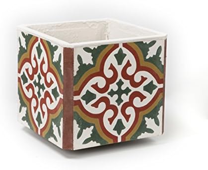 Flowerpot of real Encaustic Cement Tile Handmade. Indoors. Outdoors. Decoration.Vintage(23x22x20 cm)