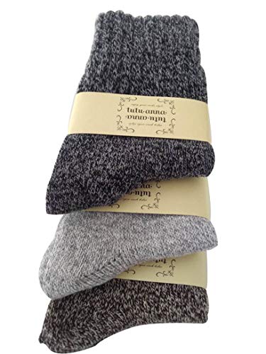 SHUCV Coton Garder au Chaud Chaussettes en Laine Convenable femme et Hommes Doux et Confortable 3paires(Noir + Gris + Marron)