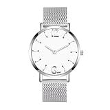 SOMESUN Herren Luxus Quarz Armbanduhren Fashion Männer Jungen Metall Rostfreier Stahl Mechanisch Analog Uhr Wasserdicht Geschäft Büro Einfach Uhren (Silber)