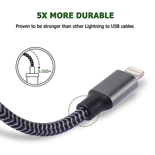 SURWELL Lightning auf USB Kabel [2-Pack]*2m iphone Kabel Ladekabel Nylon für iPhone 7 Plus 6 Plus 6S SE Plus 5S 5C 5, iPad Air 2, Mini 3, iPod 5 und iPod Nano 7 (Kohl-Schwarz) - 2