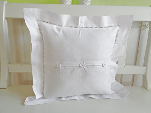 Kissen Weiß Leinenoptik Hohlsaum Großmutter Style Shabby Chic mit Knöpfen 40×40 ohne Füllung - 2