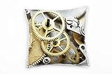 Paul Sinus Art Macro, Mechanische Uhr, Zahnräder, Gold, Grau Deko Kissen 40x40cm für Couch Sofa Lounge Zierkissen - Dekoration Zum Wohlfühlen Hergestellt in Deutschland