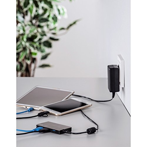 Hama 4-Port USB-3.0 Hub mit intelligenter Ladefunktion durch automatische Geräteerkennung (mit Netzteil und USB-Kabel), Alugehäuse, silber - 4