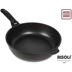 Risoli Poêle haute Blackplus® en aluminium pressé anti-adhésif, diamant, ultra résistante, fabriquée en Italie, 24 cm cm 28