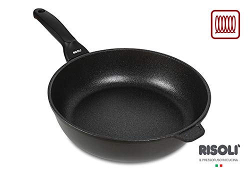 Risoli Poêle haute Blackplus® en aluminium pressé anti-adhésif, diamant, ultra résistante, fabriquée en Italie, 24 cm cm 28