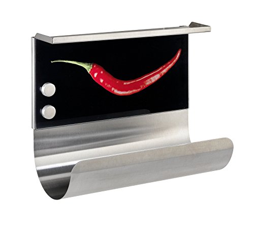WENKO 53400100 Magnetischer Rollenhalter Peperoni – Wandrollenhalter mit Ablage , Gehärtetes Glas, 30 x 26 x 14.5 cm, Multicolor - 2