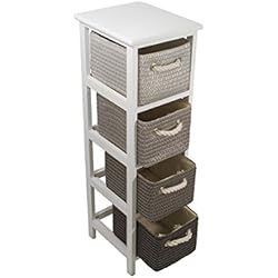 FRANDIS Meuble Victoria-4 tiroirs, Structure Bois laqué Blanc, paniers tressés, Coloris Gris/Noir Dim Produit : 25 x 29 x 86 cm