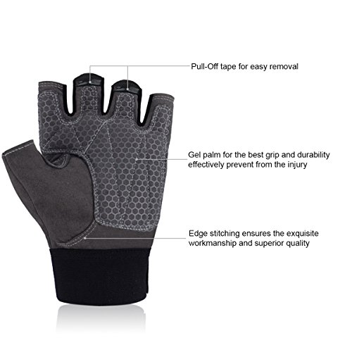 Trideer Ultraleicht Fitness Handschuhe Trainingshandschuhe mit Adjustable Handgelenkstütze für Krafttraining Gewichtheben und Bodybuilding, Fingerlos Microfiber Material und Safe Geleinlage Silica Palm Exercise Gloves für Damen Herren Frauen Manner (Grau und Schwarz) - 3