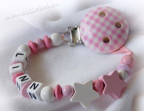 Personalised Dummy Clip with name, soother chain, dummy holder, pacifier clip - star #17399, handmade by mamasliebchen
