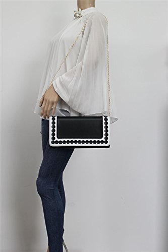 Macy Scallop Flapover Smart Faux Leather Womens Party Prom Wedding Ladies Clutch Bag - Black