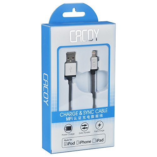 CACOY 2m iPhone Lightning Kabel Nylon USB Ladekabel [Apple MFi Zertifiziert] für iPhone 7, 7 Plus, 6s, 6s Plus, 6, 5s, 5c, 5, SE, iPad Pro, iPad Air, iPad Mimi und weitere (Grau) - 6