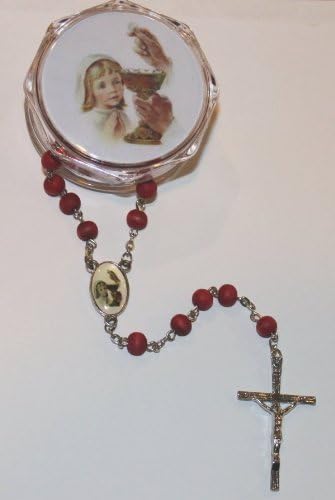 Girl Communion Rosary Rose Wood Scented in a Communion Rosary Box by Communion Favors