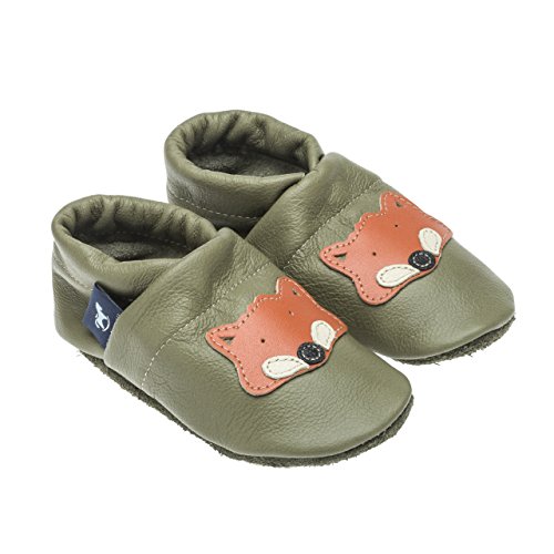 pantau.eu Leder Krabbelschuhe Hausschuhe Lederpuschen Babyschuhe Lauflernschuhe mit Fuchs - 4