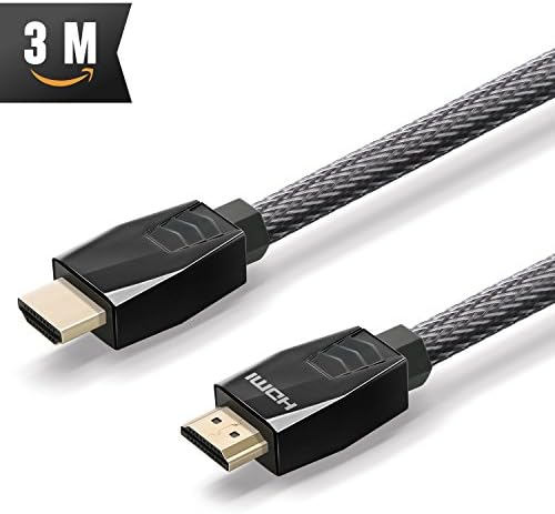 HDMI Cable 3m ( The Highest Speed ) Nylon Braided HDMI 2.0 Cord, 18Gbs Support 4K, Ethernet, ARC, UHD, 3D, HDR for 4K/HD TVs, PS4/3, Xbox one, PC, Displays and More + Right Angle Adapter