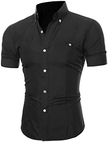 Men's Shirt,Ba Zha Men Fashion Luxury Business Stylish Slim Fit Short Sleeve Casual Tshirt Top Blouse Leisure Sports Tops Mens Casual Stand-Collar Tees Short-Sleeved Beach Shirt Tee (L, Black)