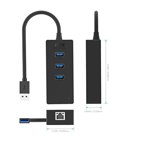 ICZI vernickelt USB 3.0 HUB, 3x USB 3.0 Ports mit ethernet, ohne Ladeport, für MacBook,Windows Laptop andere USB 3.0 kompatibel Geräten, Schwarz (3x Port mit ethernet) - 3