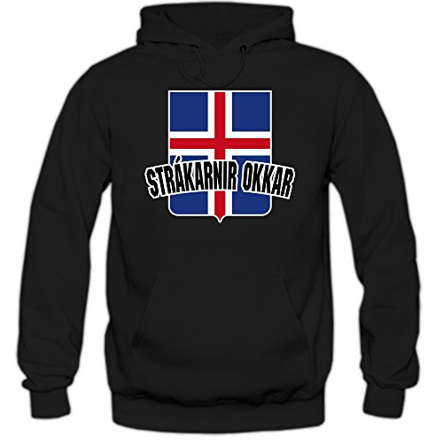Island EM 2016 #4 Kapuzenpullover | Fußball | Herren | Strákarnir Okkar | Trikot | Nationalmannschaft, Farbe:Schwarz (Black F421);Größe:L