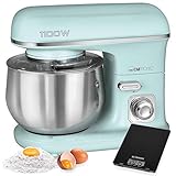 Potente Robot de cocina multifunción, Batidora amasadora orbital especial repostería con una potencia de 1100W, serie Rock & Retro estilo vintage,verde menta pastel + báscula de cocina extraplana de regalo